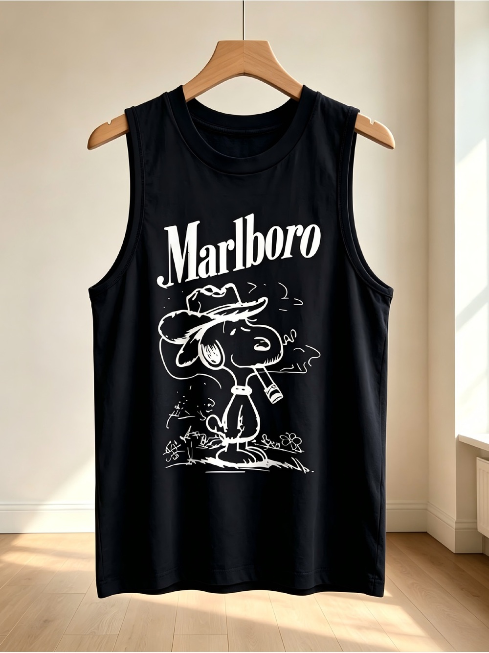 Black Marlboro Snoopy Graphics Womens Mens Tank Top Unisex